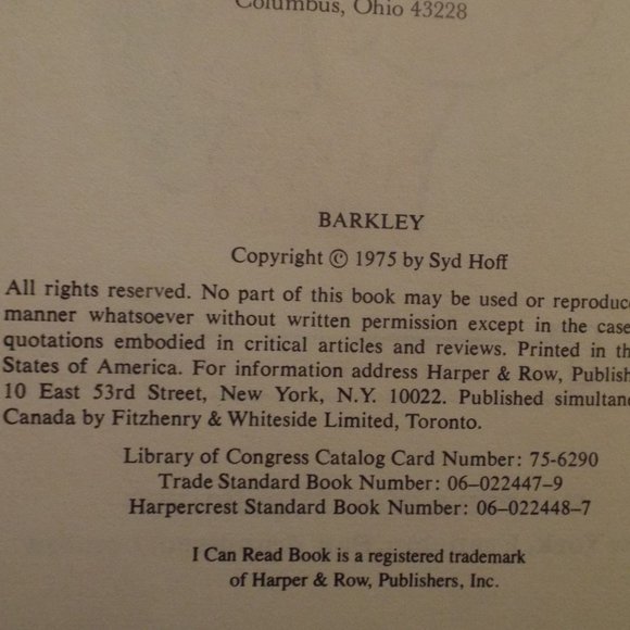 Vintage 1975 Barkley Hardcover Book by Syd Hoff - Picture 2 of 4